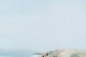 Coastal cliff blooming with pale pink flowers and green foliage, an Illustration by Studio ANNA