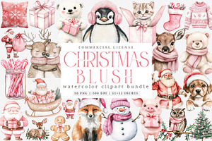 Watercolor Pink Christmas Clipart, an Illustration by SinaCreation