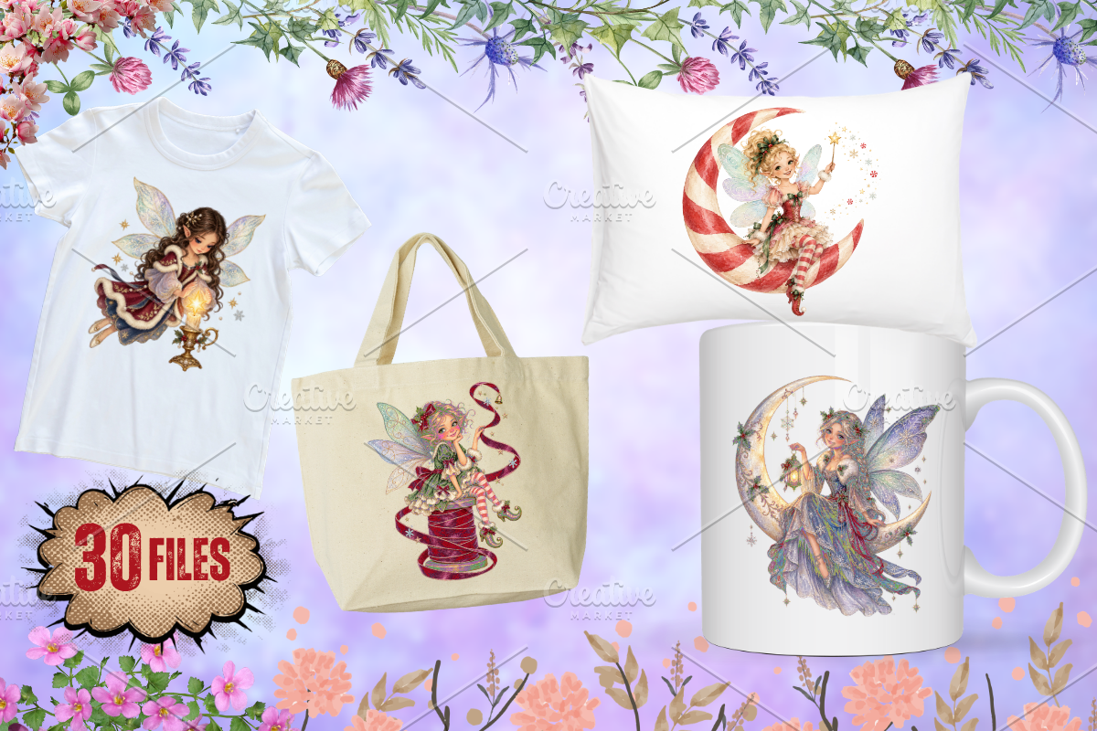 Magical Christmas Fairy Clipart PNG, a Seasonal Illustration by Ink Gallery (Photo 4 of 13)