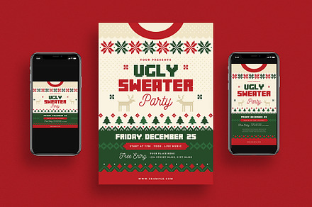 Ugly Sweater Christmas Flyer Set, a Flyer Template by VectorVactory