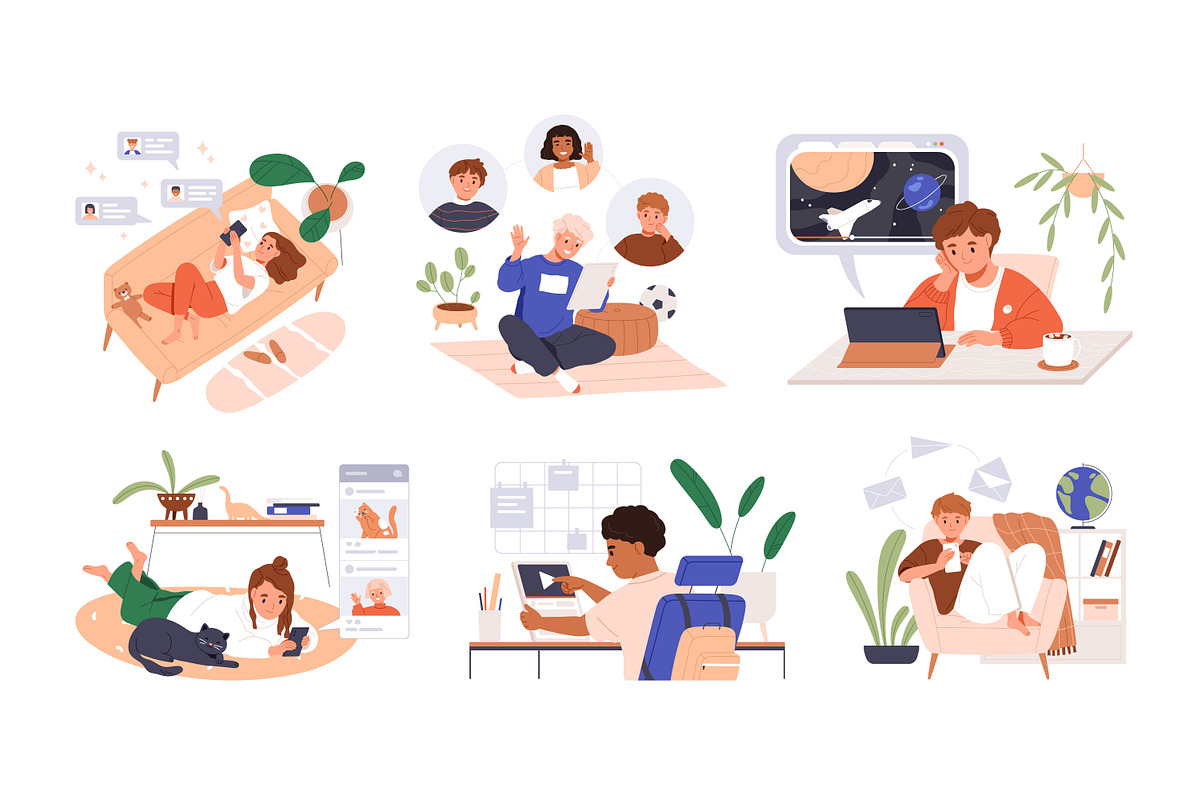 Children with phones and tablets set, a Technology Illustration by Good Studio (Photo 1 of 7)
