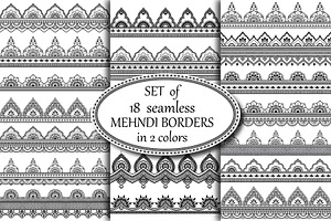 Set Seamless Mehndi Borders