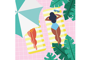 girls tanning in pool, a Person Illustration by studiogstock