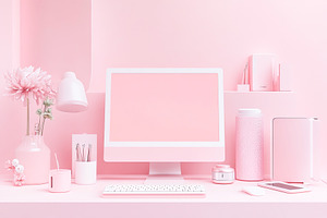 Aesthetic Pink Workspace Setup, an Abstract Photo by Ales Munt