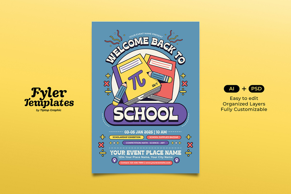 Retro Back to School Flyer Template, a Flyer Template by Tiptop Graphic (Photo 1 of 5)