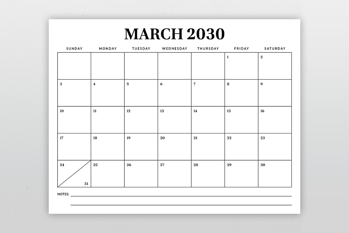 2030 8.5 x 11 Inch Calendar Template, a Stationery Template by Running With Foxes (Photo 2 of 5)