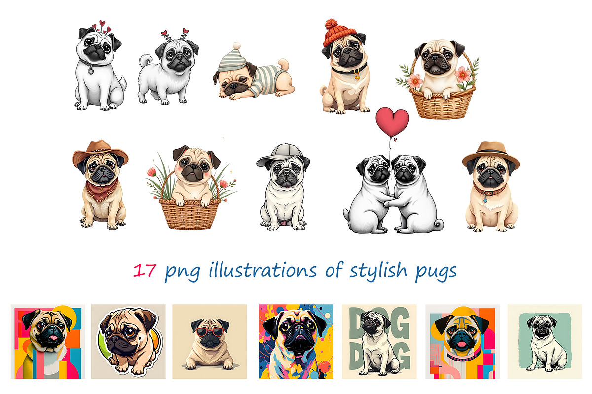 Pugs Clipart Set, an Animal Illustration by AG Mockups (Photo 2 of 6)