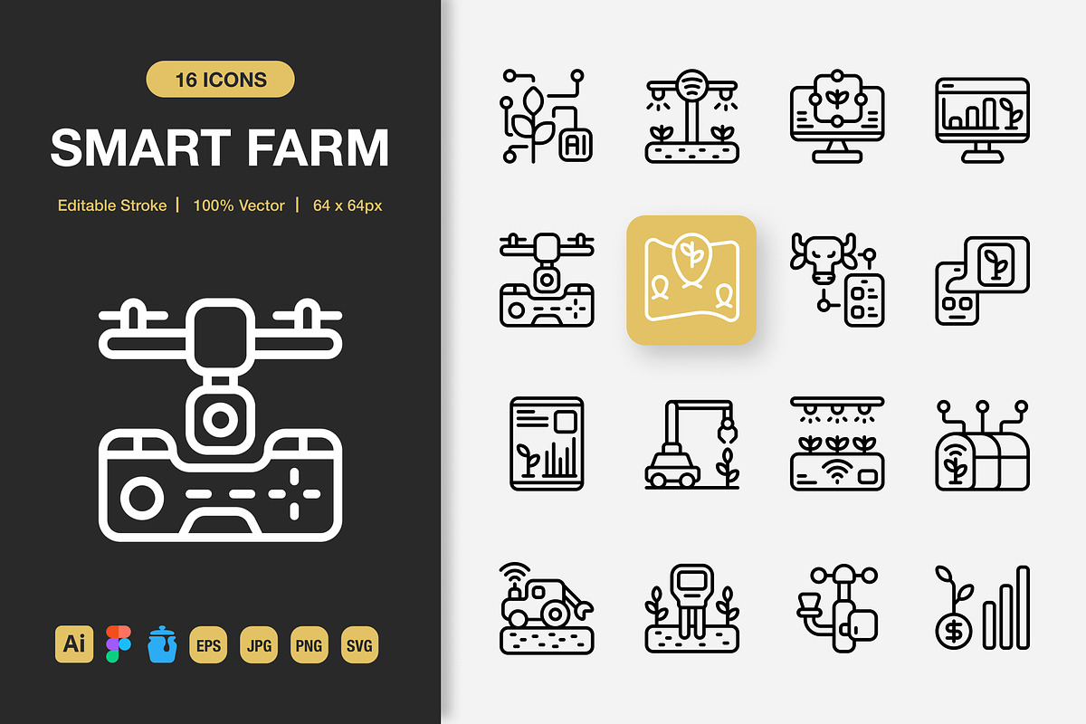 Smart Farm Outline Icons, an Outline Icon by Spacepixel Creative