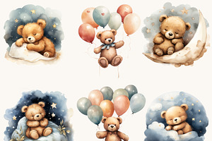 Watercolor Cute Teddy Bear Clipart