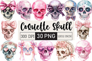Coquette Skull Clipart PNG, an Illustration by Black Bird Studio