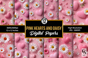 Pink Hearts & Daisy Digital Papers, a Pattern Graphic by Creative Store (Thumbnail 1 of 5)