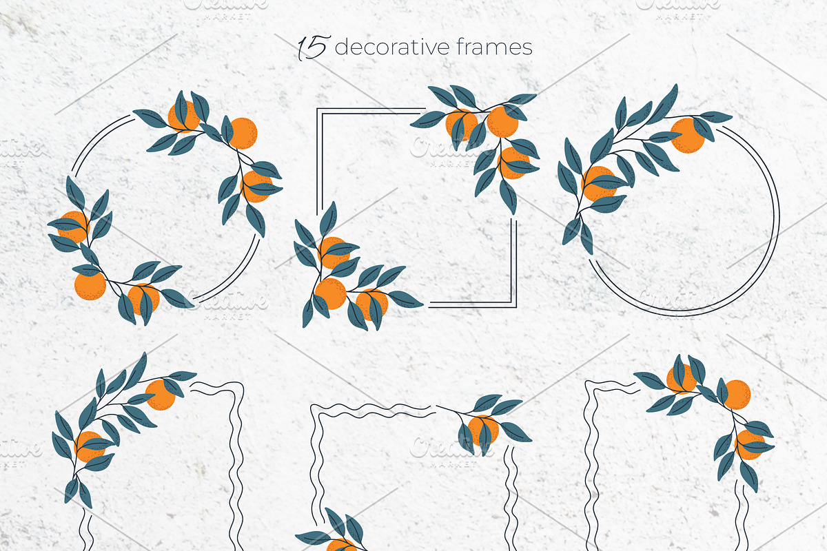 Orange Cliparts, Frames & Patterns, a Decorative Illustration by Panna Limon Store (Photo 6 of 11)