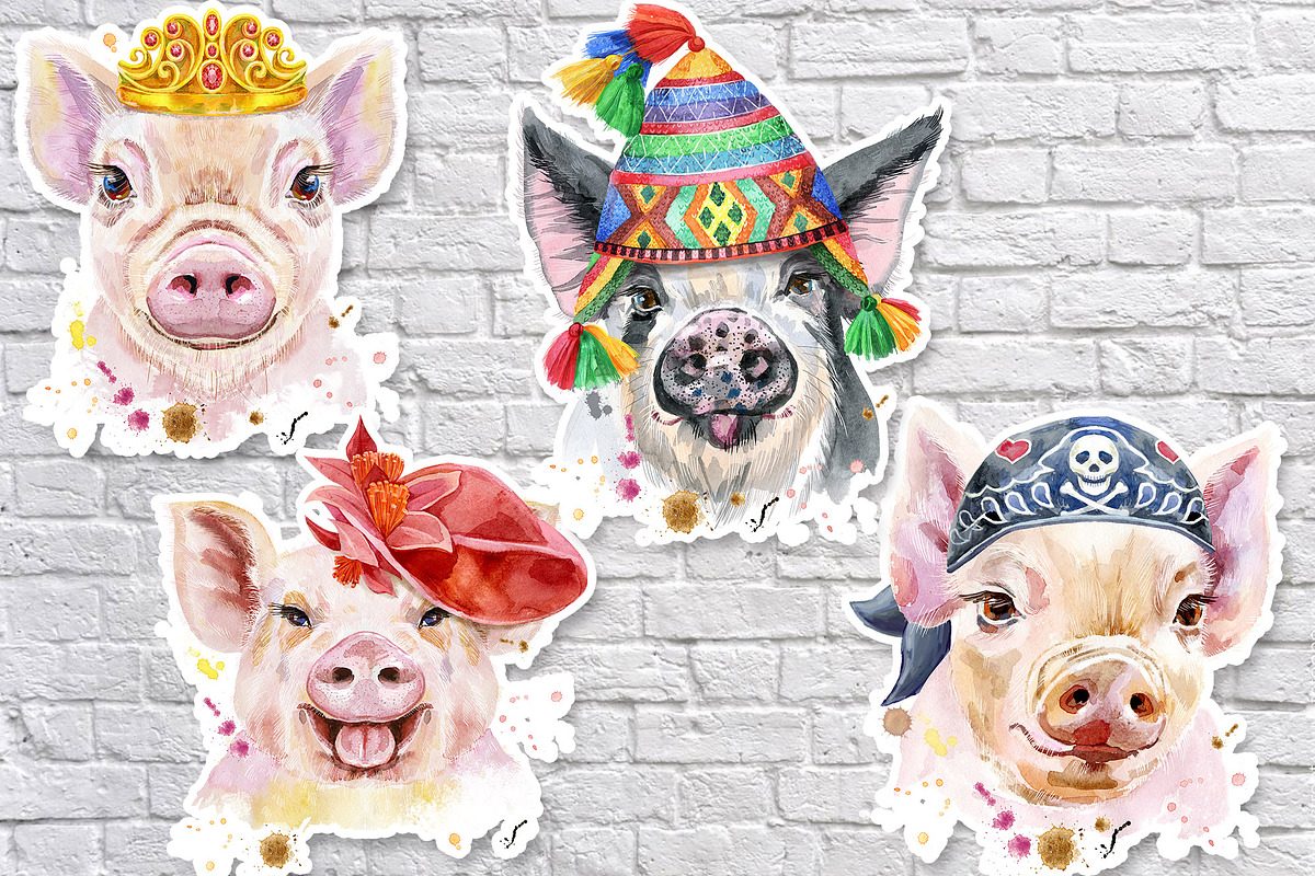 Cute watercolor pigs. Part 1, an Animal Illustration by Watercolor fantasy (Photo 3 of 4)
