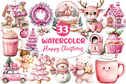 Pink Happy Christmas Clipart, an Illustration by Dream Creation (Thumbnail 1 of 7)