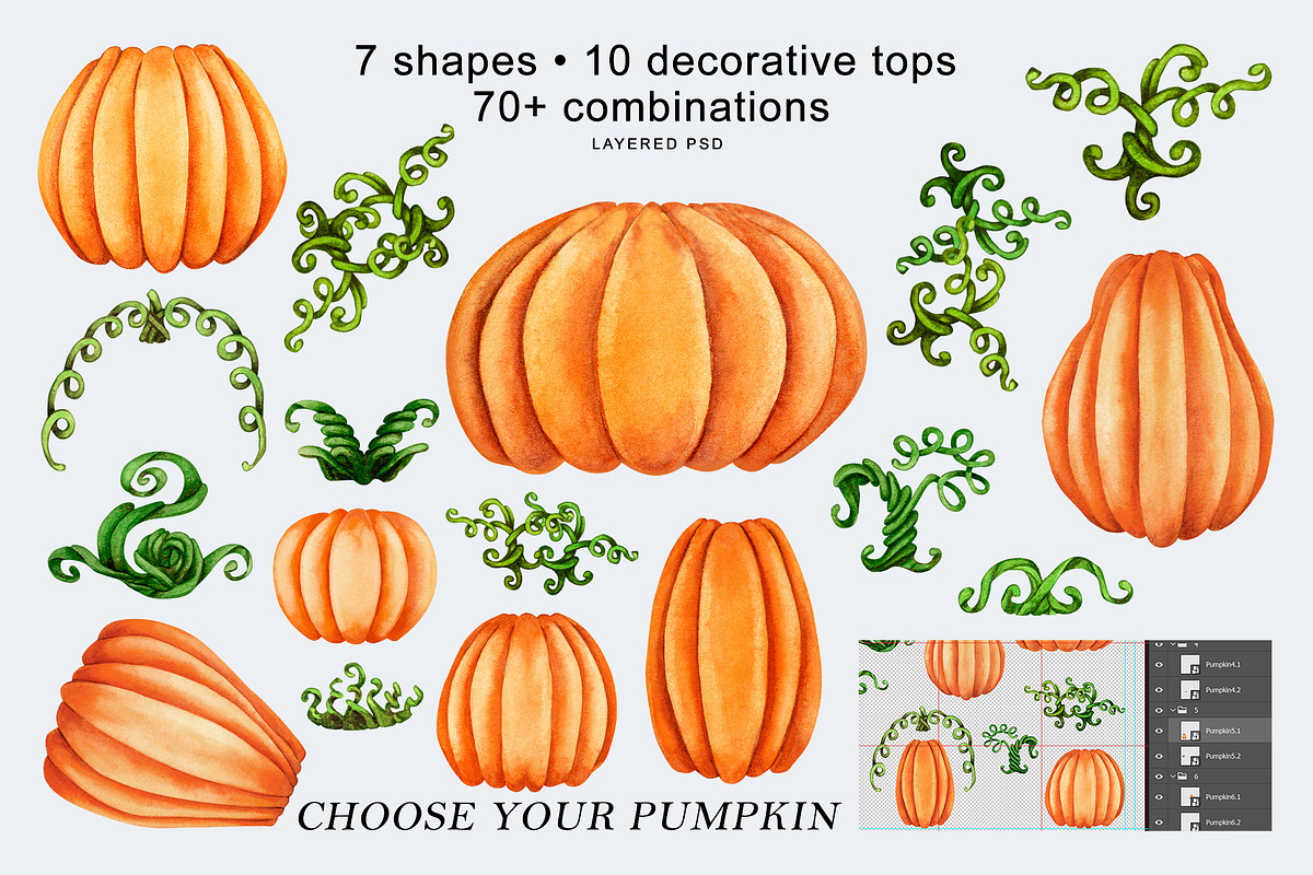 Halloween Pumpkin Faces Creator, a Seasonal Illustration by EL_SUHOVA (Photo 3 of 11)