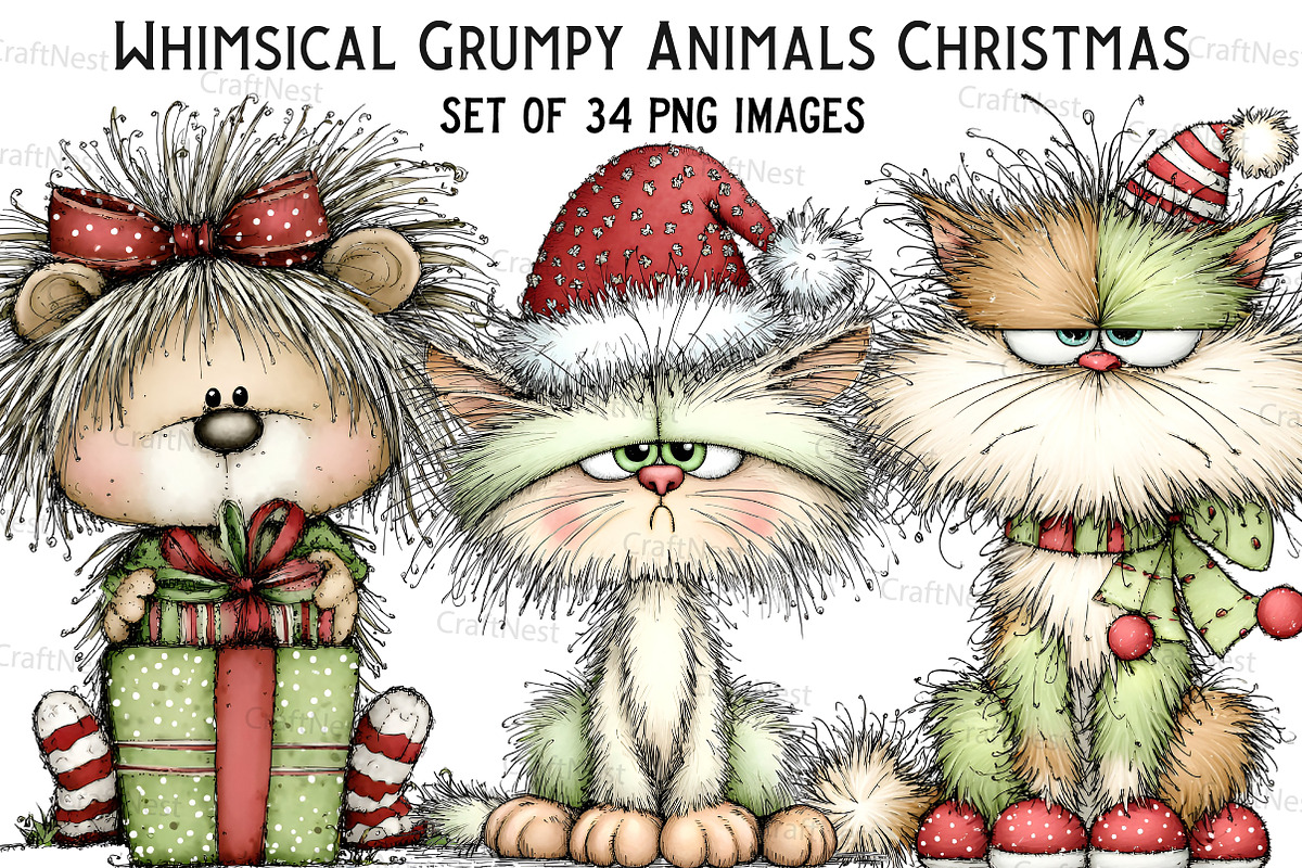 Whimsical Grumpy Animals Christmas, an Illustration by Craft Nest (Photo 1 of 8)