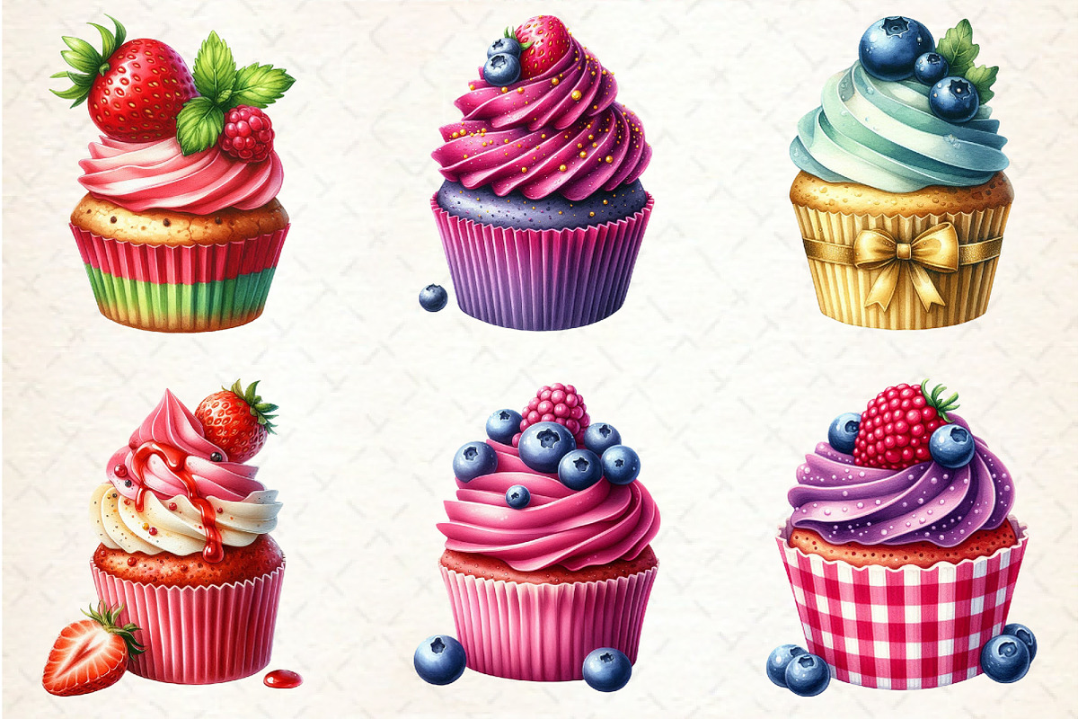 Watercolor Berry Cupcake Clipart, an Illustration by Rose Art (Photo 4 of 4)