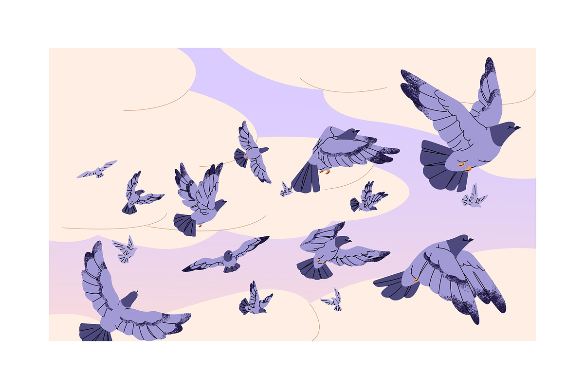 Birds fly in sky, seamless patterns, an Animal Illustration by PaperTrident (Photo 3 of 16)
