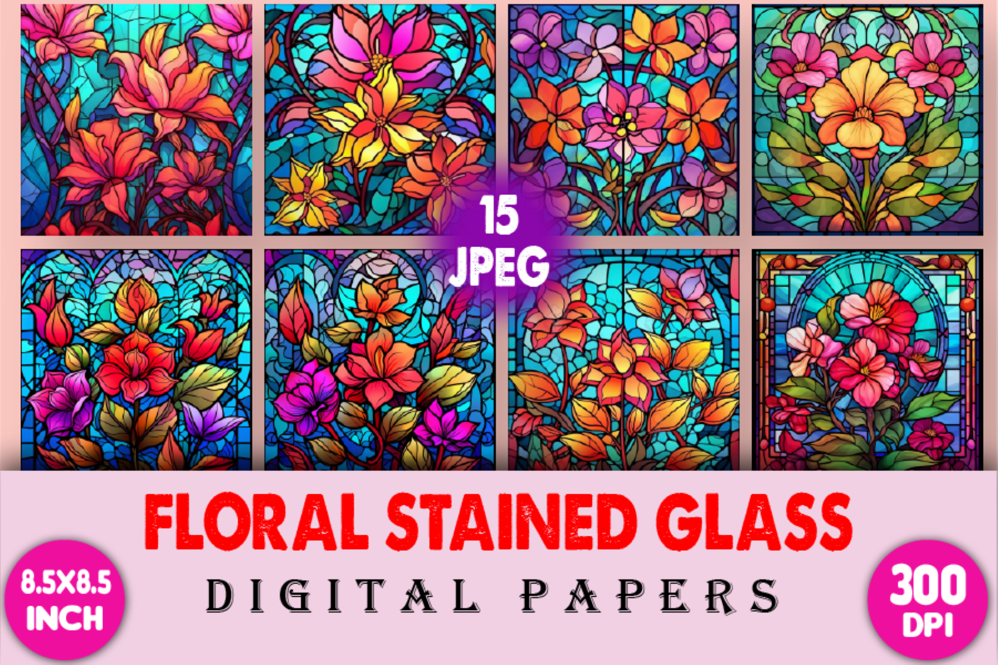 Stained Glass Digital Paper V 02, a Background Graphic by Daisy Doodle