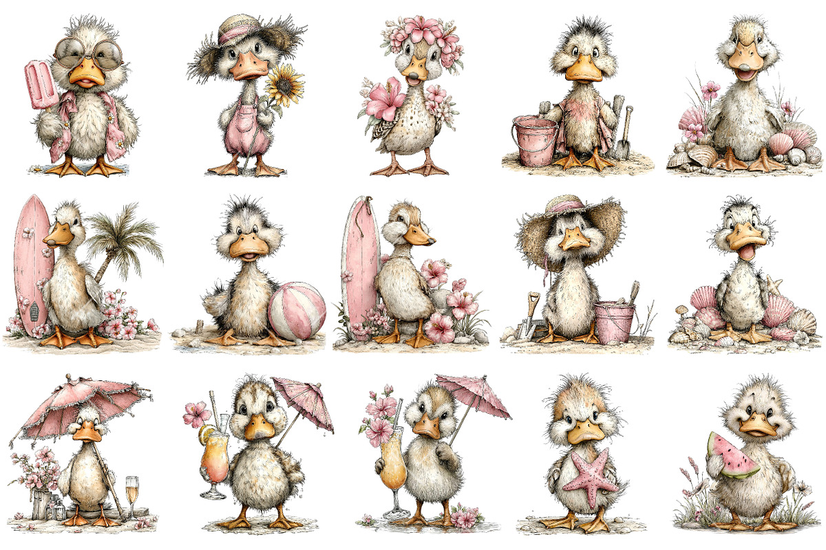 Whimsical Beach Duck Clipart, an Illustration by OK Design (Photo 3 of 6)