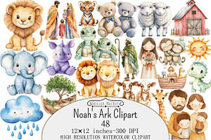 Watercolor Noah's Ark Clipart, a Seasonal Illustration by Design Market