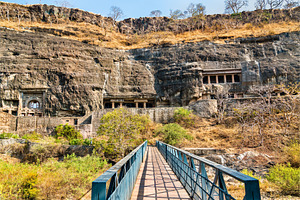 Bridge above the waghur river at the ajanta caves maharashtra india, an Architecture Photo by Leonid Andronov