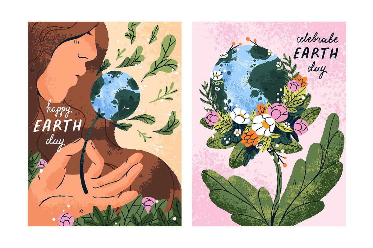 Happy Earth Day cards, ecology set, an Object Illustration by PaperTrident (Photo 3 of 3)