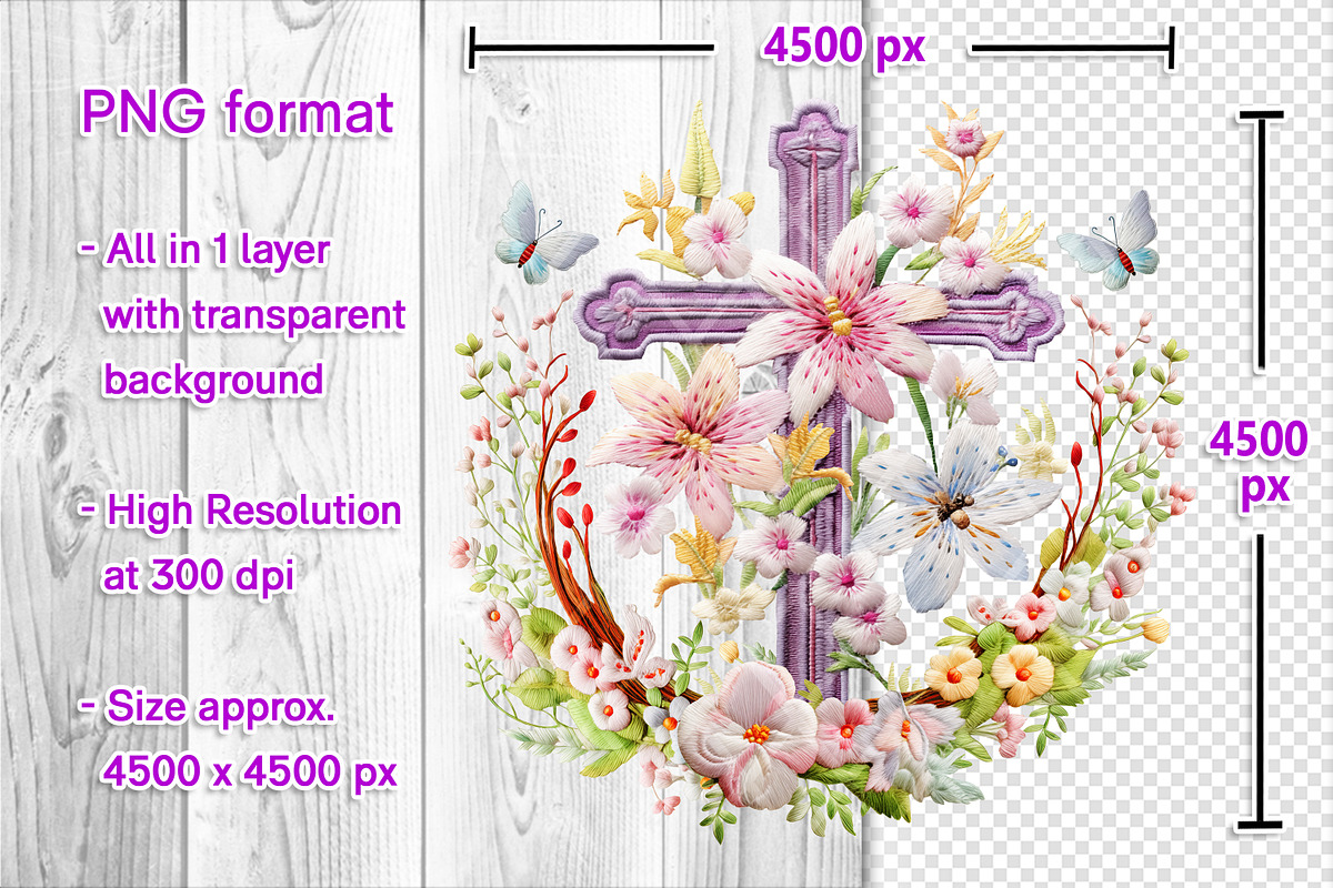 Embroidery Purple Cross & Luarel PNG, an Object Graphic by V Design Creator (Photo 2 of 7)