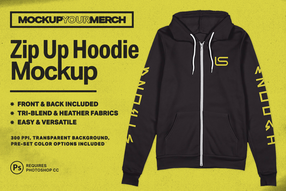 Zip-Up Hoodie Merch Mockup, a Merchandise Mockup by Brent Galloway (Photo 1 of 5)
