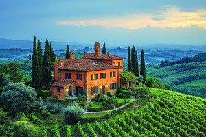 Vineyard estate in Tuscany surrounde, a Photo by Tanuart