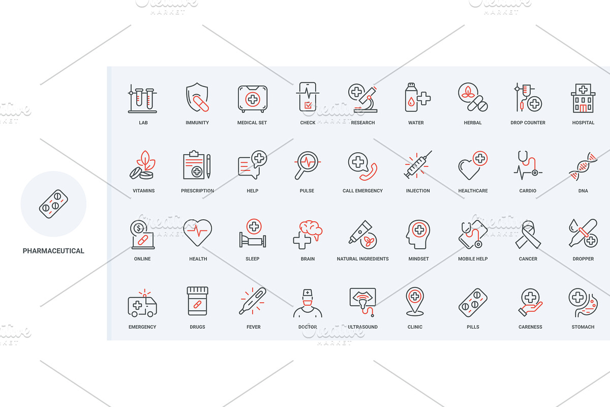 Medical pharmaceutical service icons, an Object Illustration by Lemberg Vector
