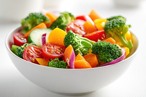Fresh mixed salad with tomatoes and bell peppers, a Food & Drink Photo by AlyaAnd