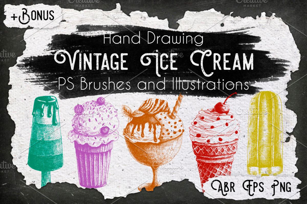 Vintage Ice Cream Ink Brushes, a Brush Add-On by Fluffy Unicorn (Photo 1 of 8)