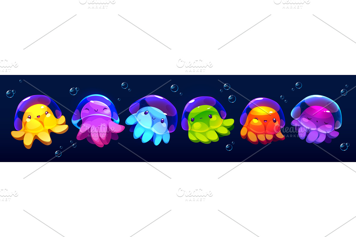 Colorful cartoon jellyfish, an Animal Illustration by art PVP - market