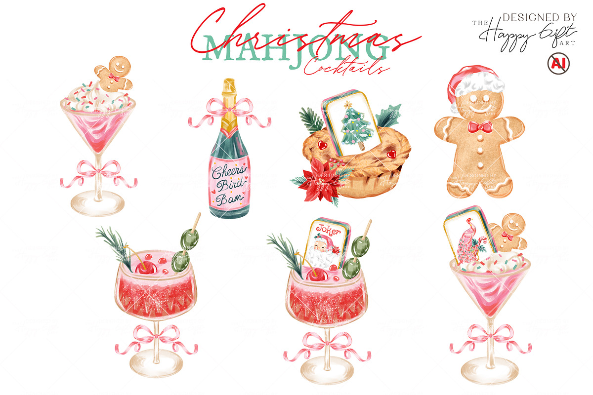 Christmas Mahjong Cocktails, a Decorative Illustration by TheHappyGiftArt (Photo 6 of 10)