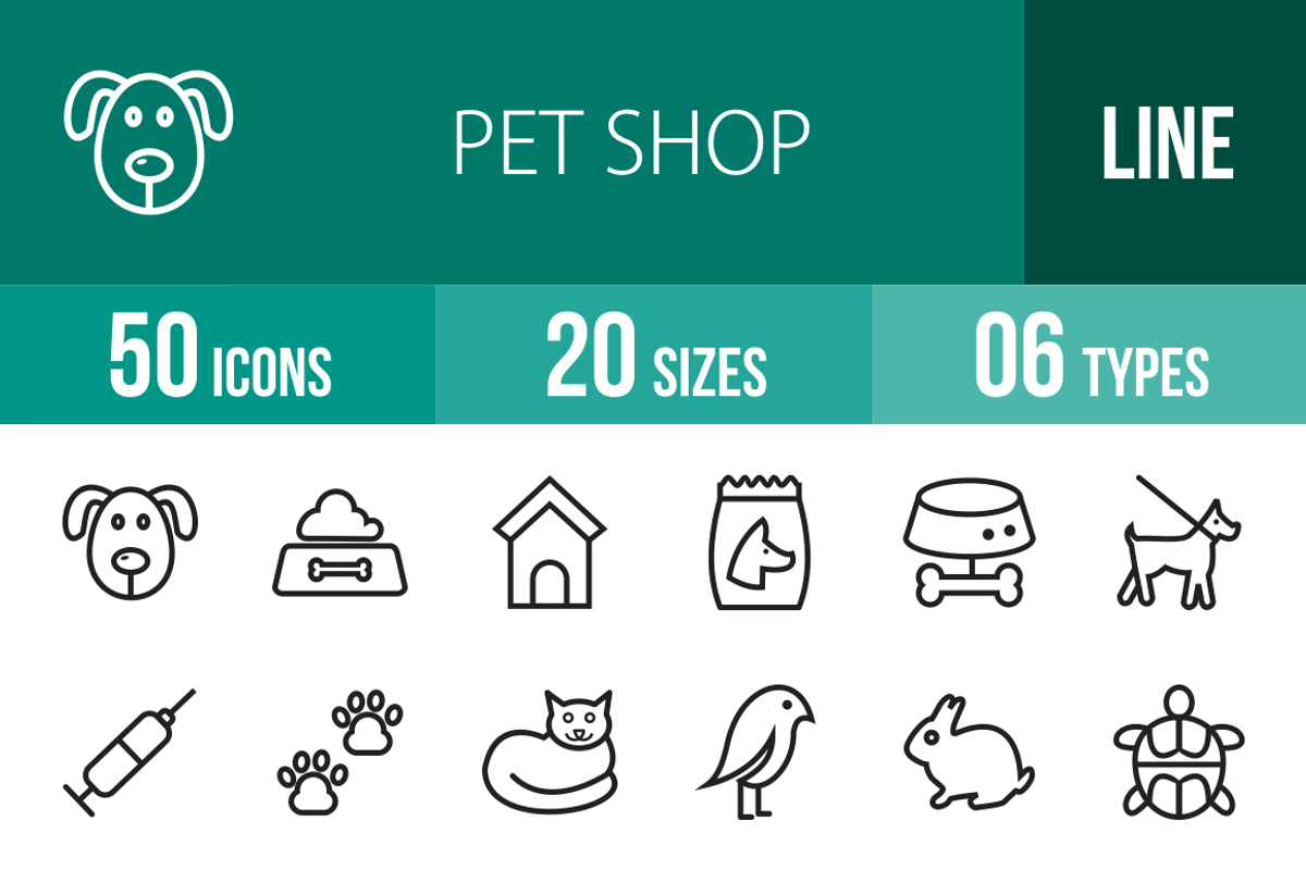 50 Pet Shop Line Icons, an Outline Icon by IconBunny