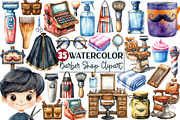 Watercolor Barber Shop Clipart, an Illustration by Rose Art (Thumbnail 1 of 4)