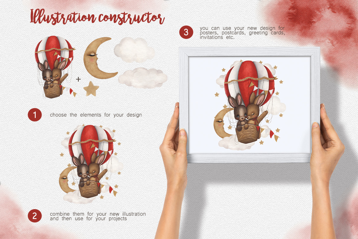 Cute Watercolor Set Bunnies In Love, an Animal Illustration by ViktoriyaD (Photo 6 of 7)