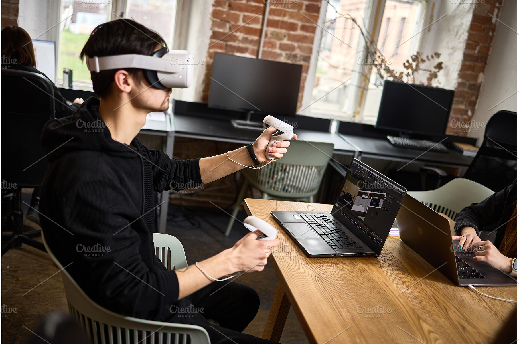 Man using virtual reality headset, a Technology Photo by wip3out
