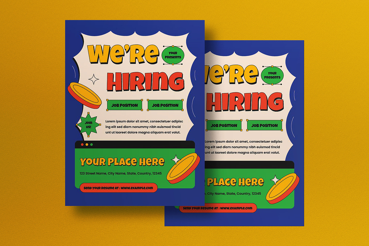 Retro We're Hiring Flyer, a Flyer Template by graphicook (Photo 1 of 3)