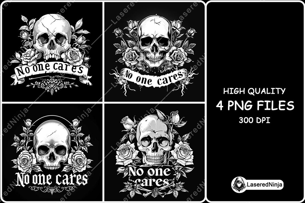 Old School Skull Roses No One Cares, a Background Graphic by LaseredNinja (Photo 1 of 7)