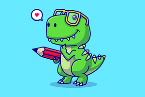 Cute Dinosaur Holding Pencil Cartoon, an Animal Illustration by Catalyst Labs
