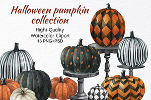 Watercolor Halloween Pumpkin Clipart