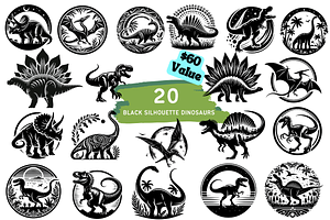 Black Silhouette Dinosaurs Bundle