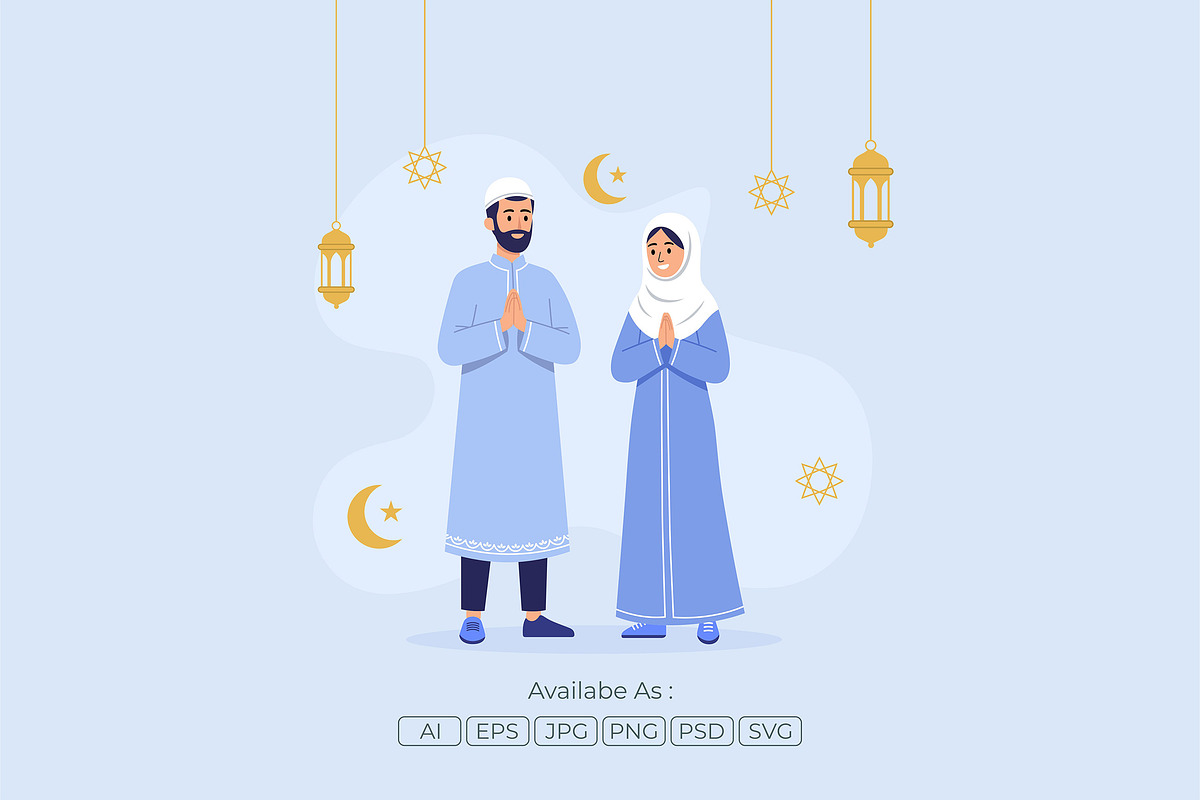 Happy Muslim Family Eid Al-Fitr, a Seasonal Illustration by Partikusi Design (Photo 2 of 3)