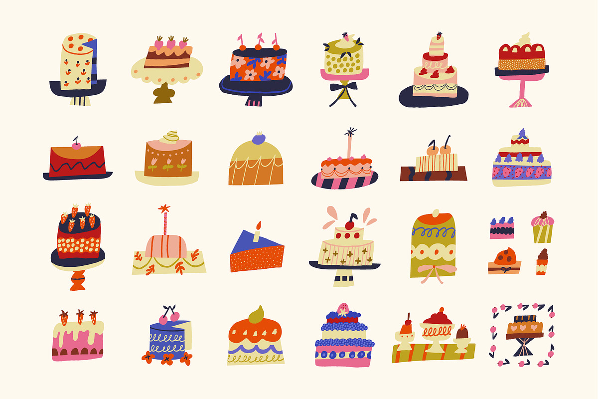 Piece of Cake Birthday Cake Clipart, a Decorative Illustration by Olia (Photo 3 of 19)
