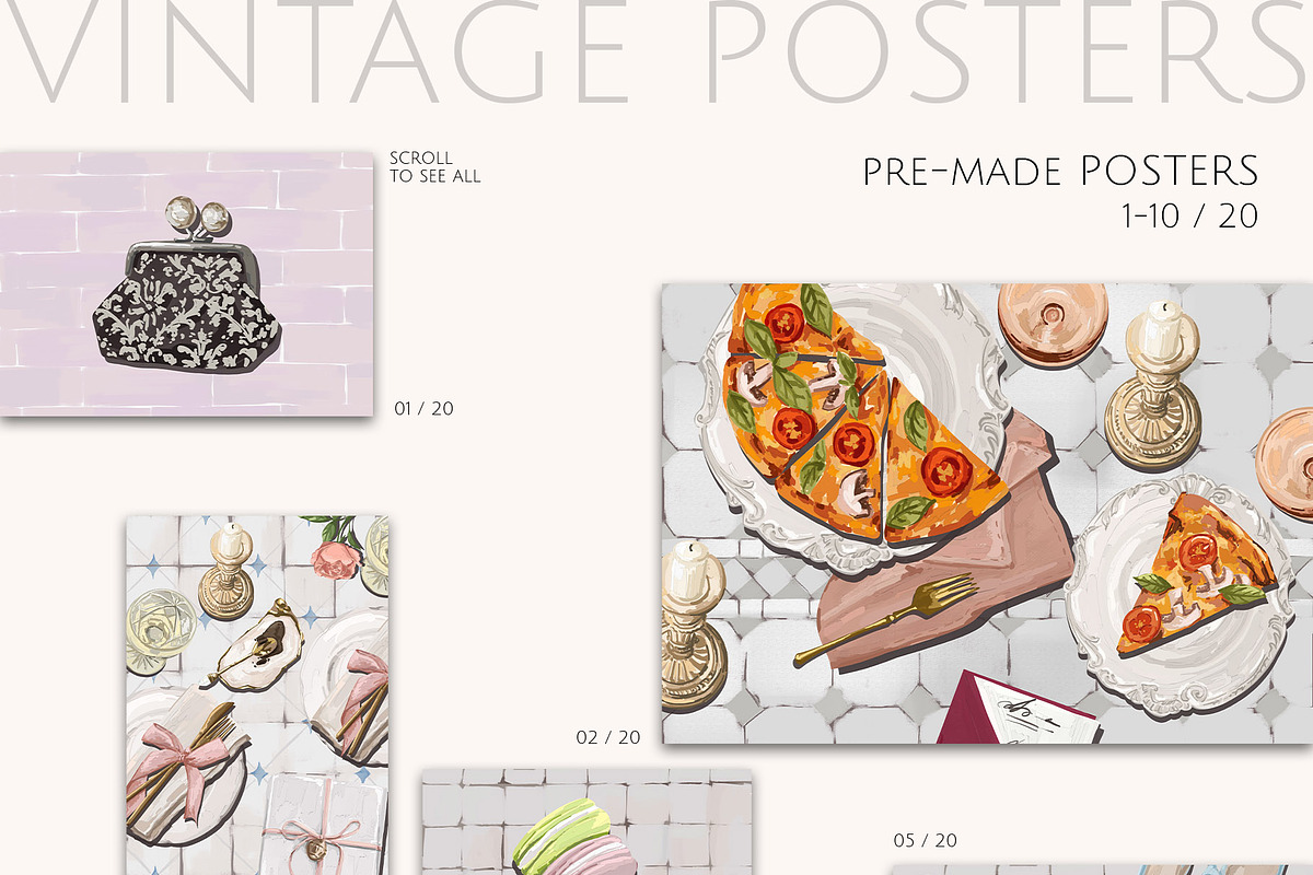VINTAGE POSTERS creator kit, a Decorative Illustration by Yuliia Lashevska (Photo 5 of 12)
