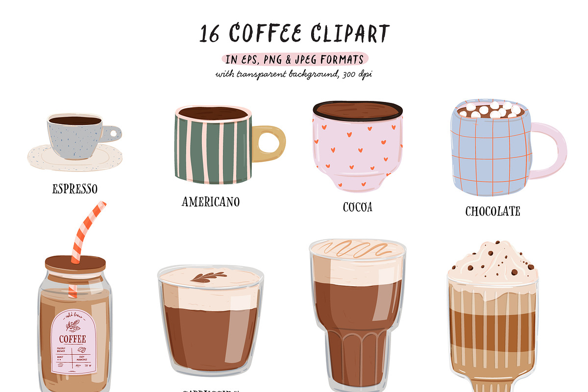 Coffee Lover & Coffeeshop Clipart, a Food Illustration by Ruslana Lubenets (Photo 5 of 16)