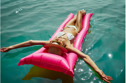 Carefree woman lying on pink