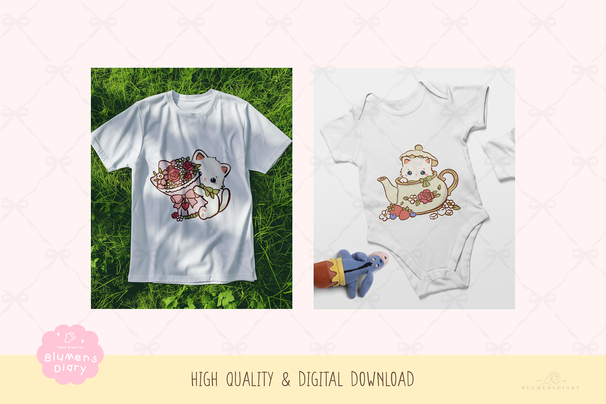 Kawaii Cat Vintage Tea Party Clipart, an Animal Illustration by Blumensdiary (Photo 4 of 6)